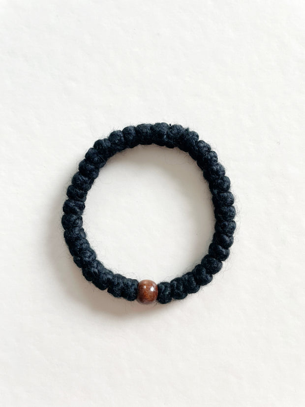 Athonite Wool Prayer Bracelet with Dark Wood Bead